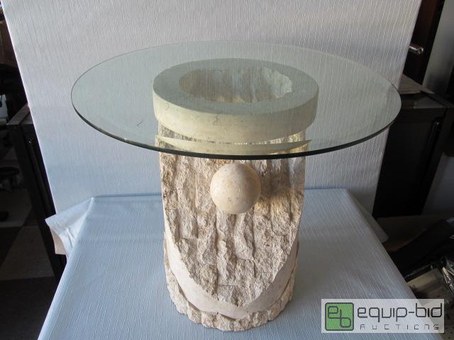 lot 3132 image: NEW Glass Top Round Table Sparkling Showpiece
