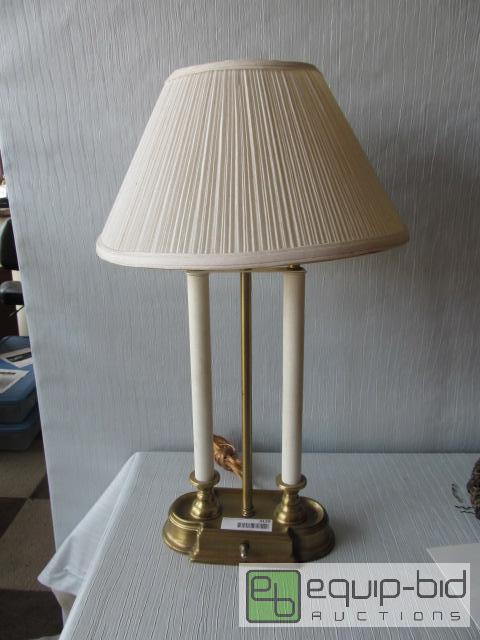 lot 3139 image: Brass Plated & White Double Light Lamp