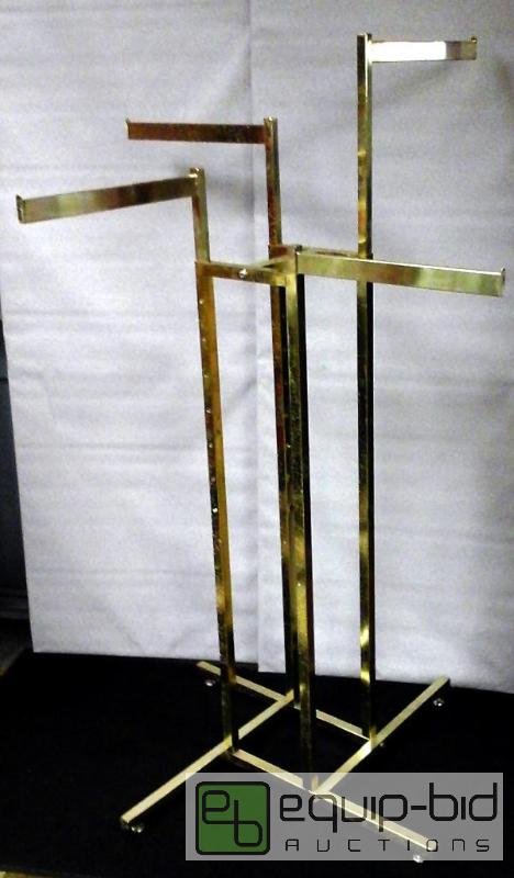 lot 3146 image: Adjustable Brass Plated Tone 4-Way Display Rack 4 to 6 Foot NICE