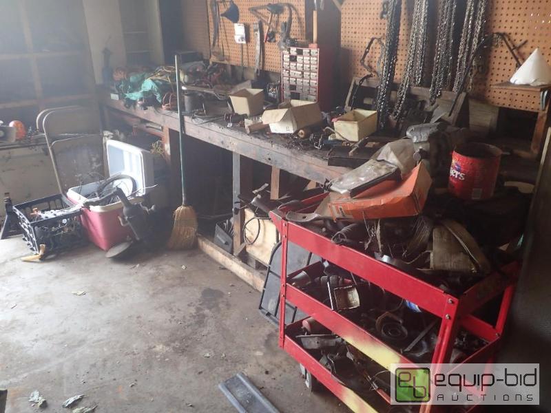 lot 766 image: Very Large Lot of Tools, Cart, Chains, Bench, Cords and Much More