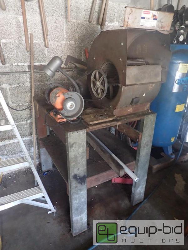 lot 778 image: Custon Work Bench w Bench Grinder and Blower Fan
