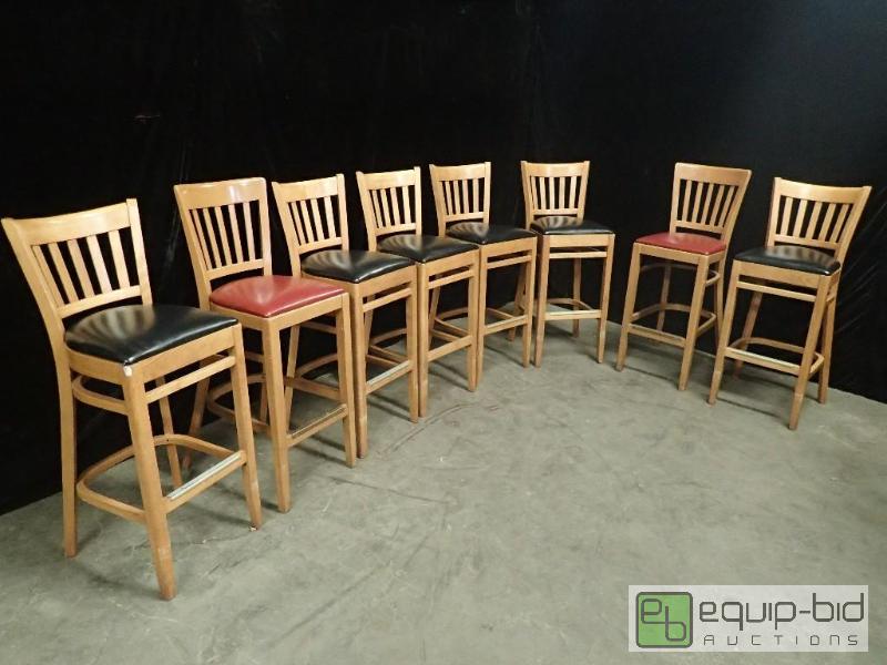 lot 1087 image: (8) Wood Bar Height Chairs