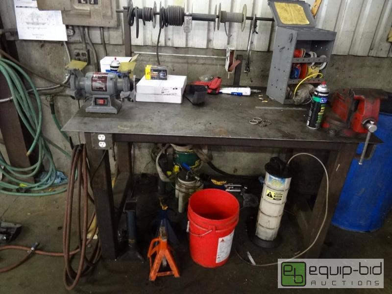 lot 574 image: metal shop bench 60 x 30 w bench grinder and...