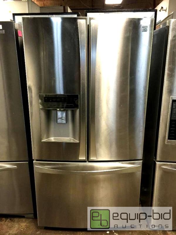 lot 117 image: KENMORE ELITE STAINLESS FRENCH DOOR REFRIGERATOR