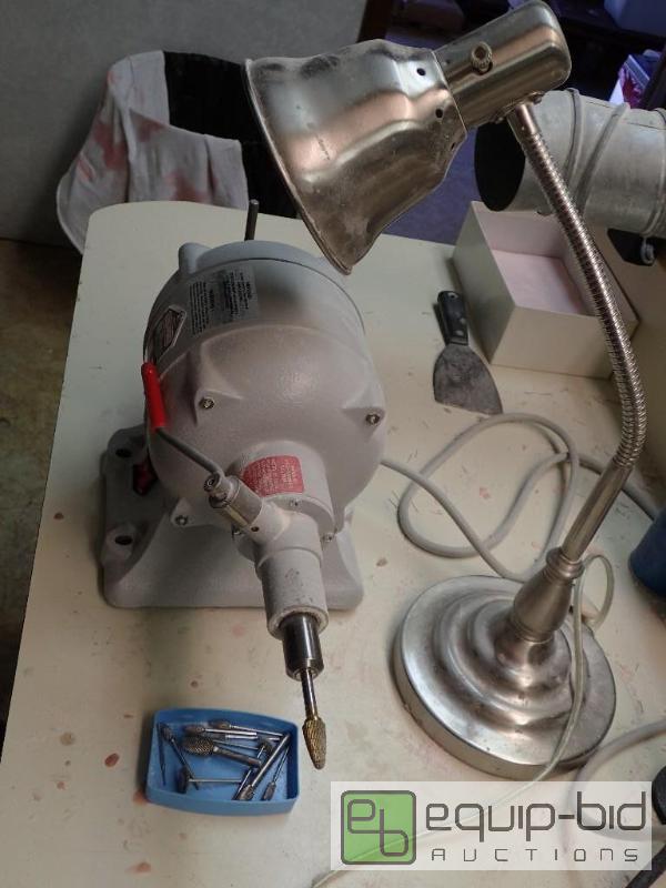 lot 545 image: Red Wing Dental Polisher Lathe w Lamp and Lathe Attachments