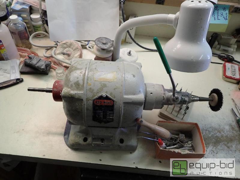 lot 547 image: Red Wing Dental Polisher Lathe w Lamp and Lathe Attachments