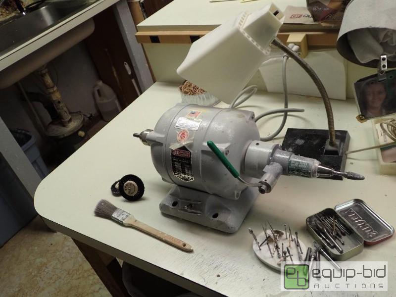lot 548 image: Red Wing Dental Polisher Lathe w Lamp and Lathe Attachments