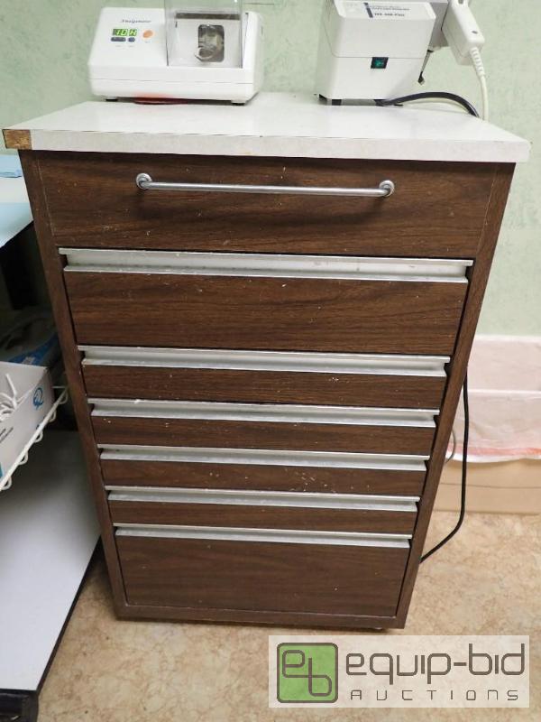 lot 583 image: 6 drawer dental cart on casters w storage cart