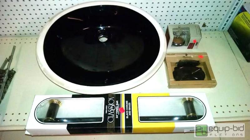 lot 1068 image: Oval black sink, towel&nbspbar, soap dish, t...