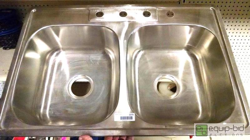 lot 1070 image: double stainless steel sink 33 inch by 22 inc...