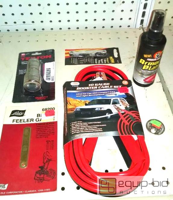 lot 1100 image: Booster cables 10 ga 12ft,&nbspfeeler gauges...