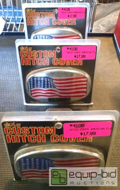 lot 1125 image: 3 American flag hitch covers Bully brand Fits...