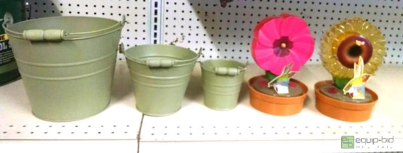 lot 1141 image: Decorative pails , hummingbird feeders 3 deco...