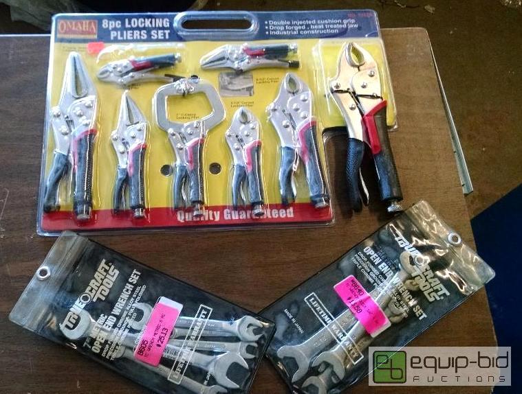 lot 1239 image: 8 pc locking plier set, 5 pc metric double op...