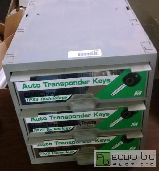 lot 1279 image: 38 auto transponder keys in plastic organizer...