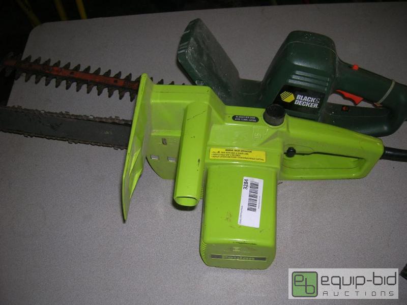 lot 3284 image: Electric Patriot Chainsaw & Black Decker Hedge Trimmer