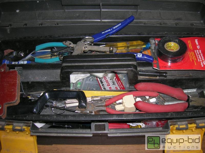 lot 604 image: Rubbermaid Tool Box Loaded Misc. Tools