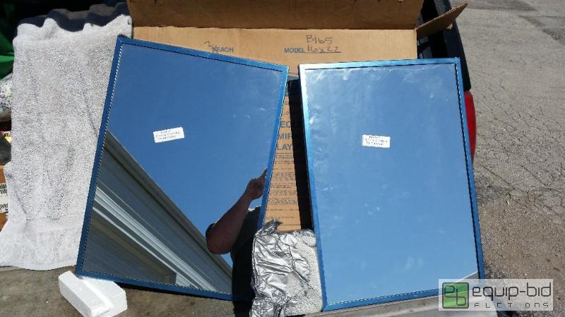 lot 135 image: Bobrick B-165 1624 Channel-Framed bathroom Mirrors 16 x 22 ( BOX OF TWO ) NEW