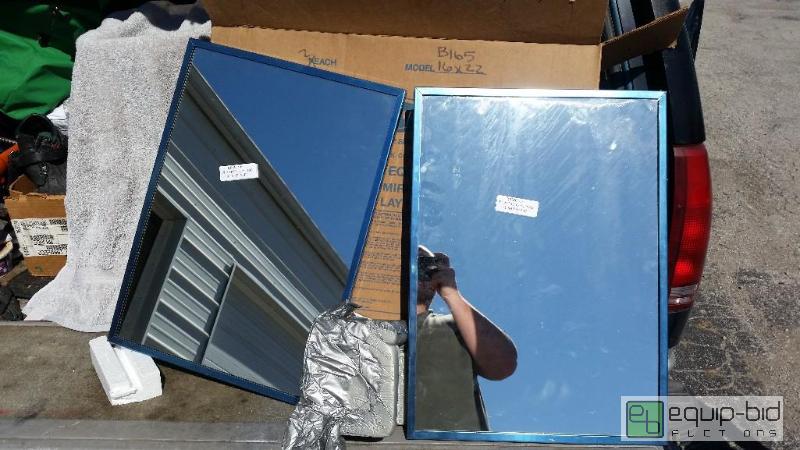 lot 136 image: Bobrick B-165 1624 Channel-Framed bathroom Mirrors 16 x 22 ( BOX OF TWO ) NEW