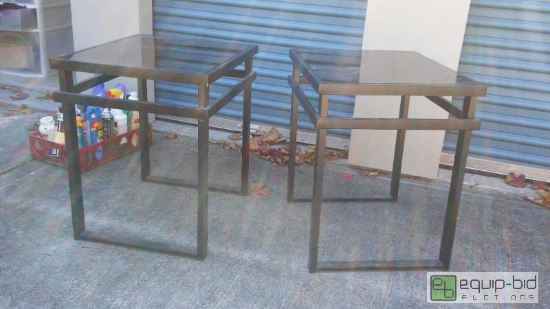 lot 223 image: END TABLES WITH TINTED GLASS INSERTS