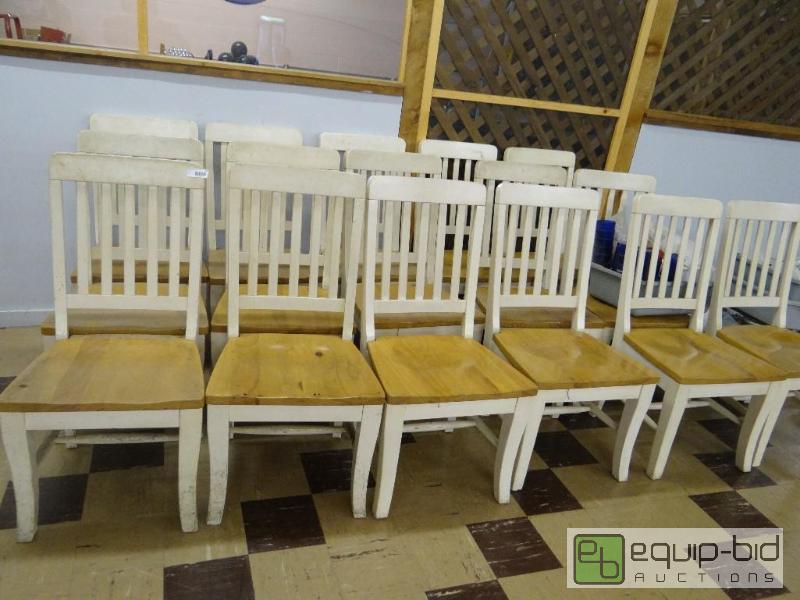 lot 128 image: Lot of 16 matching solid wood dining chairs. ...