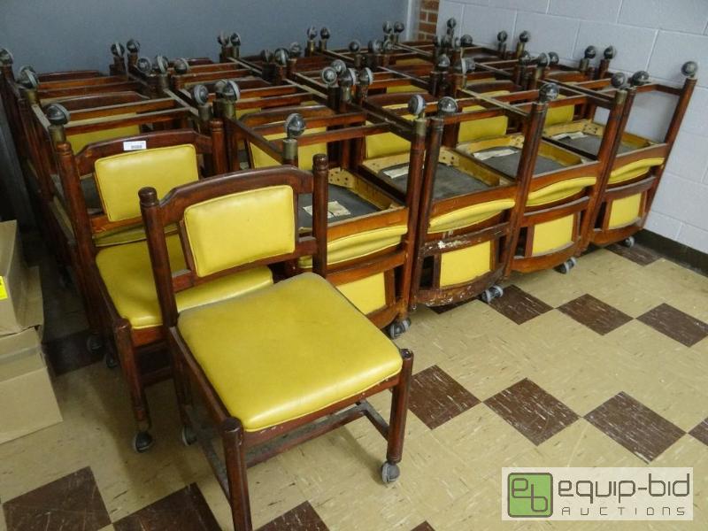 lot 131 image: Lot of 30 matching wood frame padded dining c...