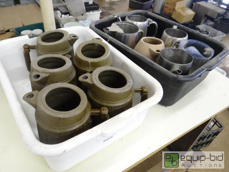 lot 174 image: 2 bus tubs of water pitchers. Plastic and ss...