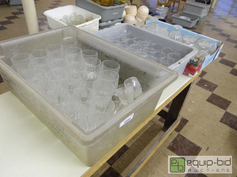 lot 198 image: 2 tubs and 1 box of various glass stem ware....
