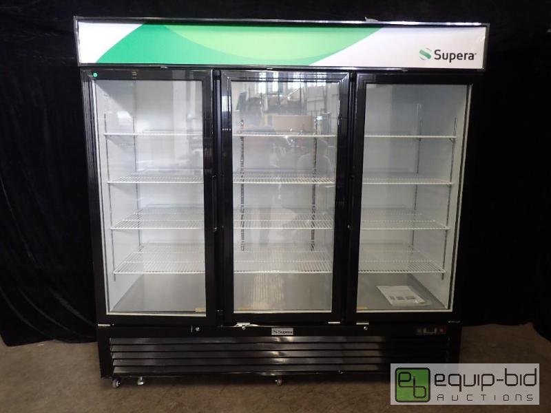 lot 1002 image: Supera 81 Black Glass Three-Door Merchandiser (G3M-70-B-1)