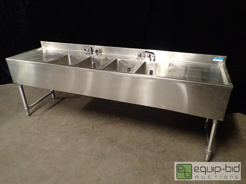 lot 7001 image: B and K All Stainless Bar Back Sink with 4 Wells and Drain Boards