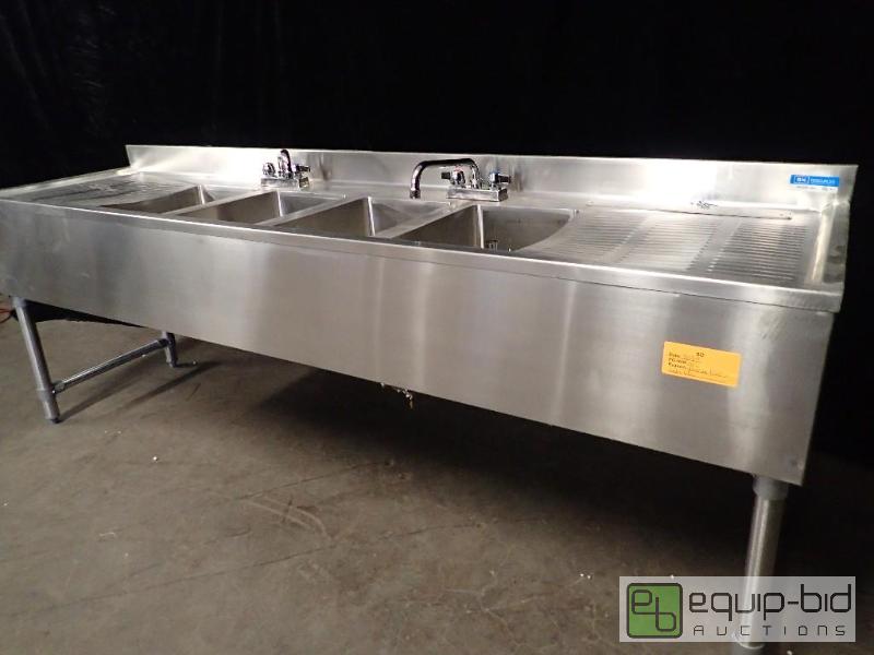 lot 7002 image: B and K All Stainless Bar Back Sink with 4 Wells and Drain Boards