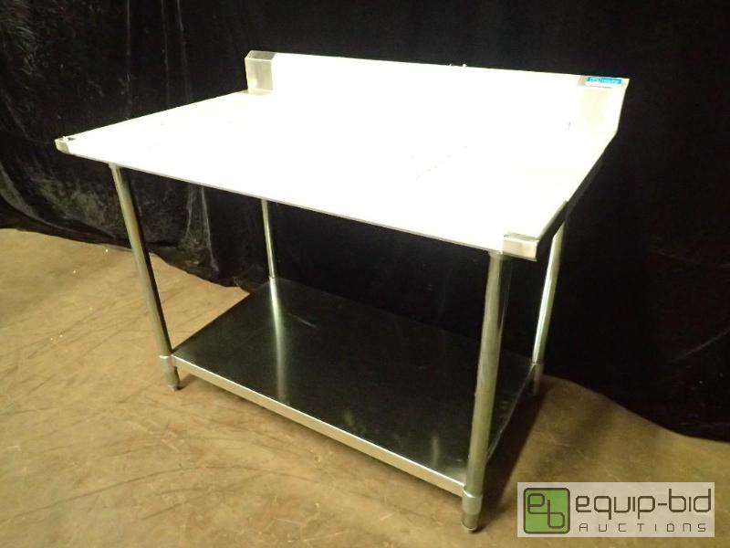 lot 7021 image: B and K Stainless Table with Under Shelf with 6in Backsplash