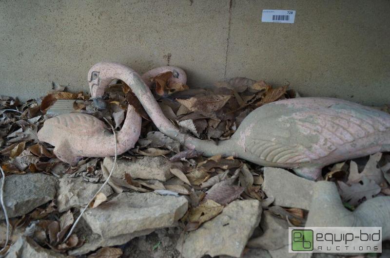 lot 728 image: Way Cool Pair 1950s Concrete Flamingos & Terra Cotta Strawberry Pot