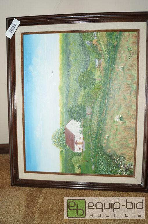 lot 761 image: Original Framed Signed Oil Painting &amp 2 Wooden Shelves