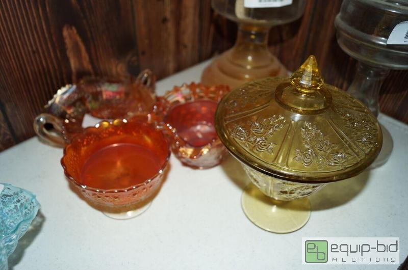 lot 802 image: Group 2 Marigold Carnival Glass Napy & Footed Bowl