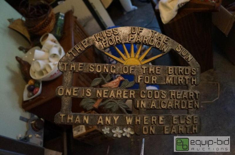 lot 8067 image: Vintage Cast Metal Garden Plaque Stake