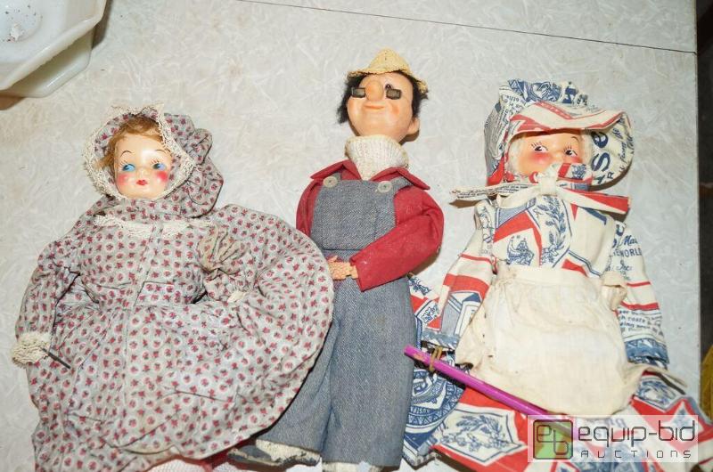 lot 8086 image: Group of Vintage Folk Art Dolls made of Plastic Bottles plus Vintage Farmer Joe Doll