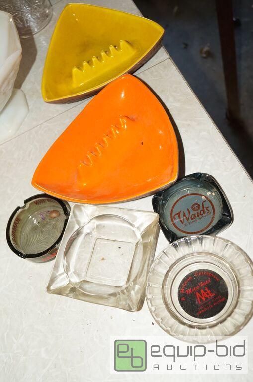 lot 8088 image: Lot of Retro Funky Ashtrays including Advertising - Glass, Ceramic
