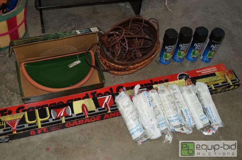 lot 8092 image: Large NIB Group includes Tool Organizer, Spray Paint, Drop Cloths, Extension Cords, Baskets, More