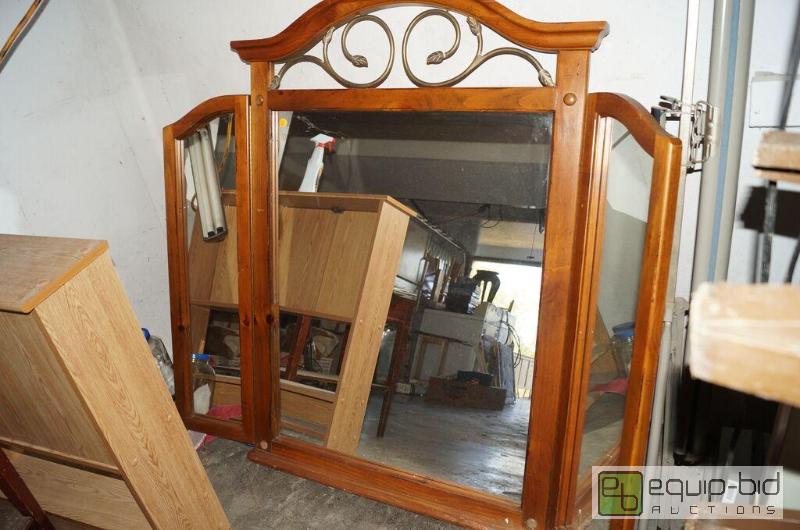 lot 8105 image: Modern 3-Way Cherry Framed Dresser Mirror