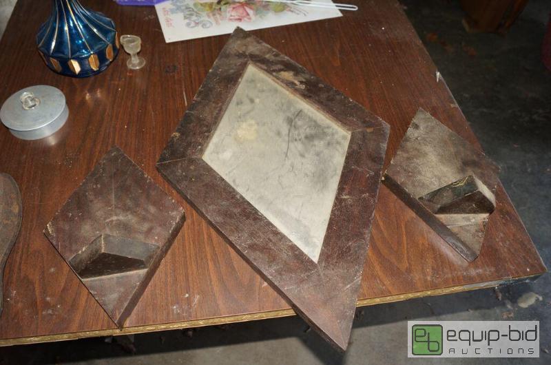 lot 8108 image: Antique Folk Art Decorative Mirror & Candlestick Holder Set