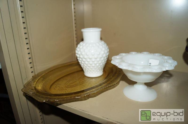 lot 813 image: Group Fenton Milk Glass Hobnail Yellow Sandwich platter