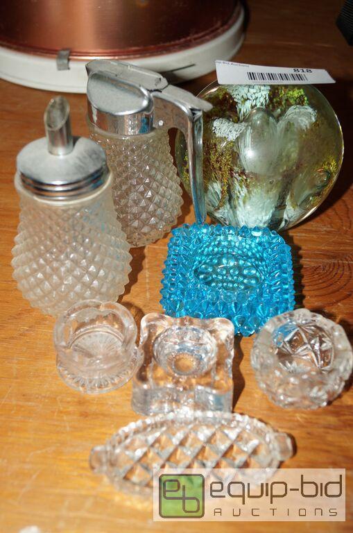 lot 818 image: Group includes Art Glass Paperweight, Cruet Set, Antique Salt Dips, Spoon Rests, MORE