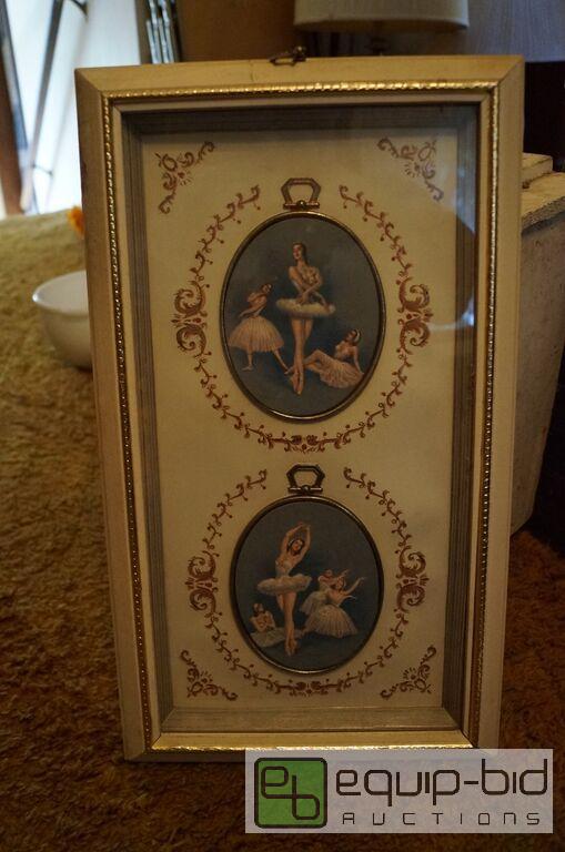 lot 8190 image: Unusual Antique Ballerina Double Framed Plaques - German