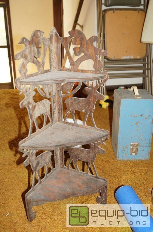 lot 8193 image: Antique Folk Art Moose & Goose Corner Shelf