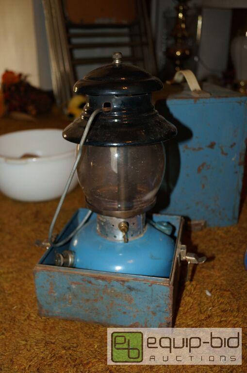 lot 8194 image: Vintage Kerosene Heater Lamp in Metal Box & Lambskin Masonic Lodge Apron