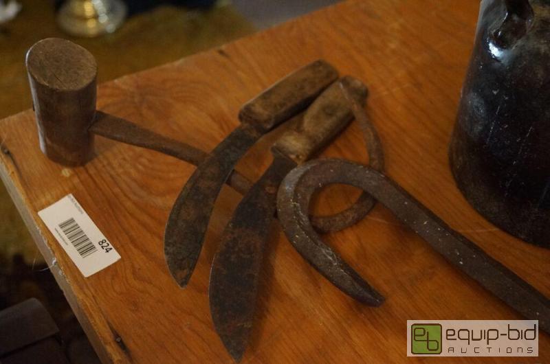 lot 824 image: Group of Primitives - Hay Hooks, Crowbar, Early Knives