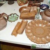 lot 830 image: Large Lot Vintage Frankoma Pottery - Pitcher, Deviled Egg Tray, Vase, Corn Cobs, Dishes, Cassarole