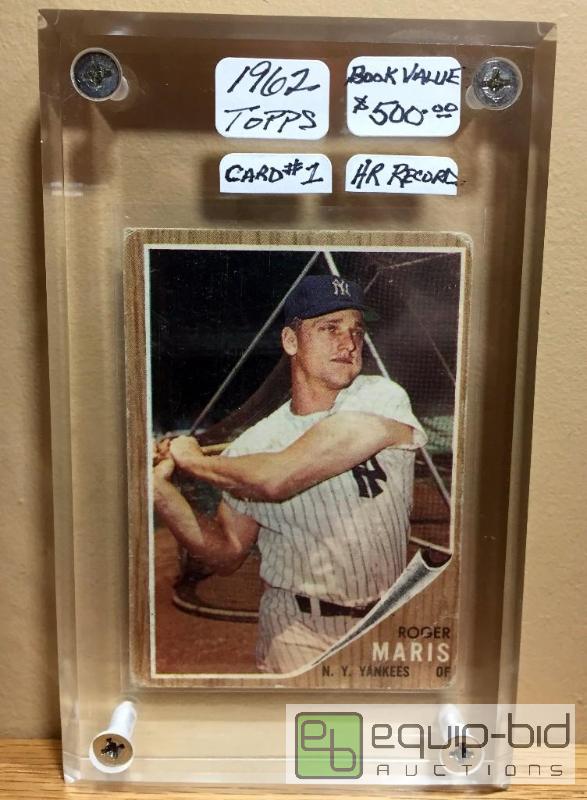 lot 1000 image: 1962 TOPPS ROGER MARIS BOOK VALUE $500 - CARD #1 - 1ST CARD AFTER BREAKING BABE RUTH HR RECORD RARE