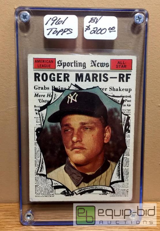 lot 1004 image: 1961 TOPPS ROGER MARIS - BOOK VALUE $200 - AWESOME CARD - EXTREMELY RARE FROM HIS HR RECORD SEASON